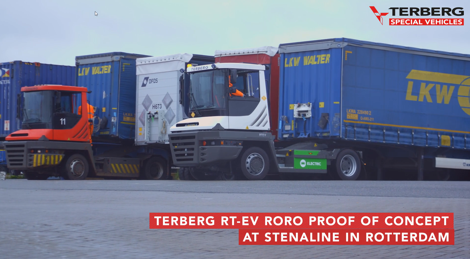 Live demonstration Terberg RT-EV RoRo PoC tractor at Stenaline Rotterdam